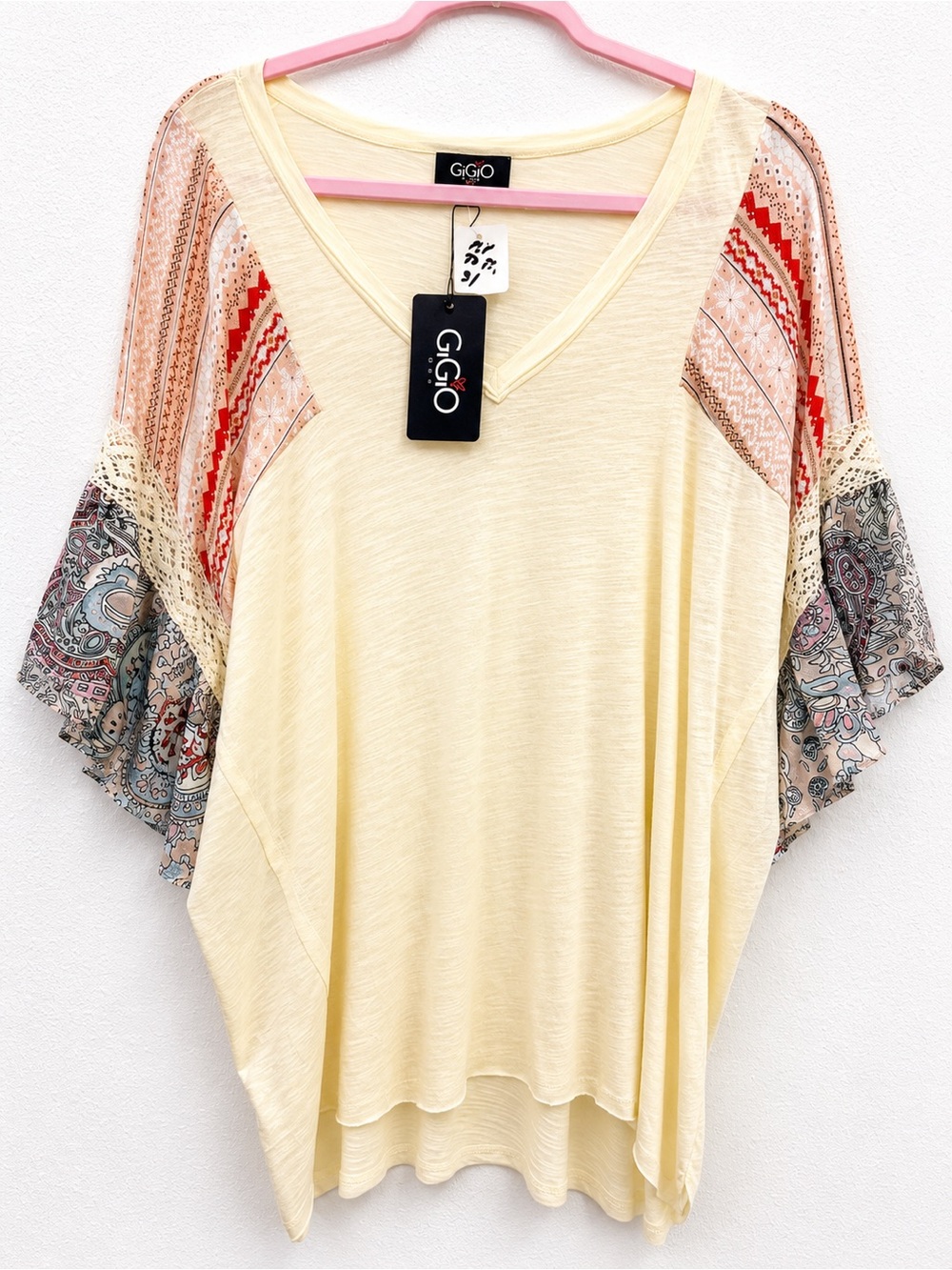 Cream V-Neck Boho Sleeve Women's Top